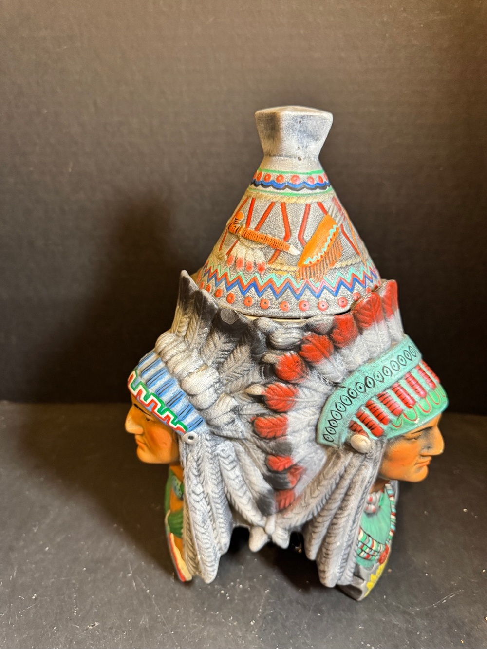 Signed Triple-Head Tribal Headdress Sculpture, see pics [0436]